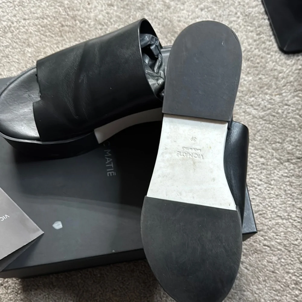 Vic Matie Black Leather Platform Slides